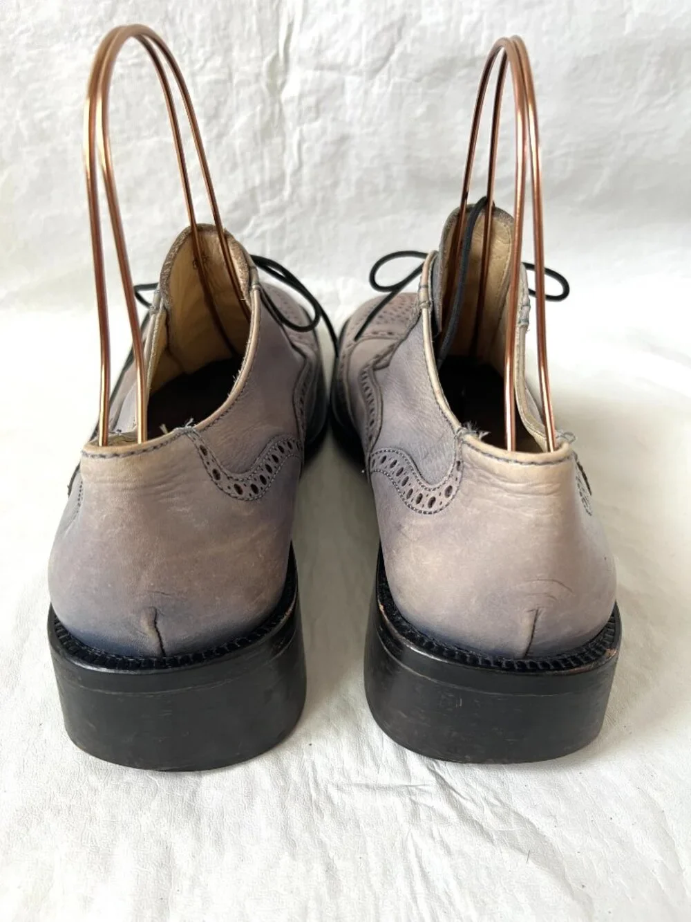 Wingtip shoes blue beige leather square toe mens EU 43 chunky brogues unique